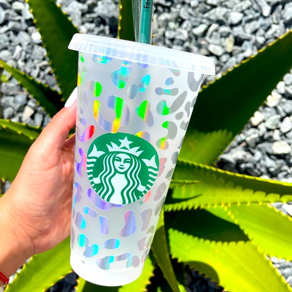 Silver Holographic cheetah print Starbucks cup